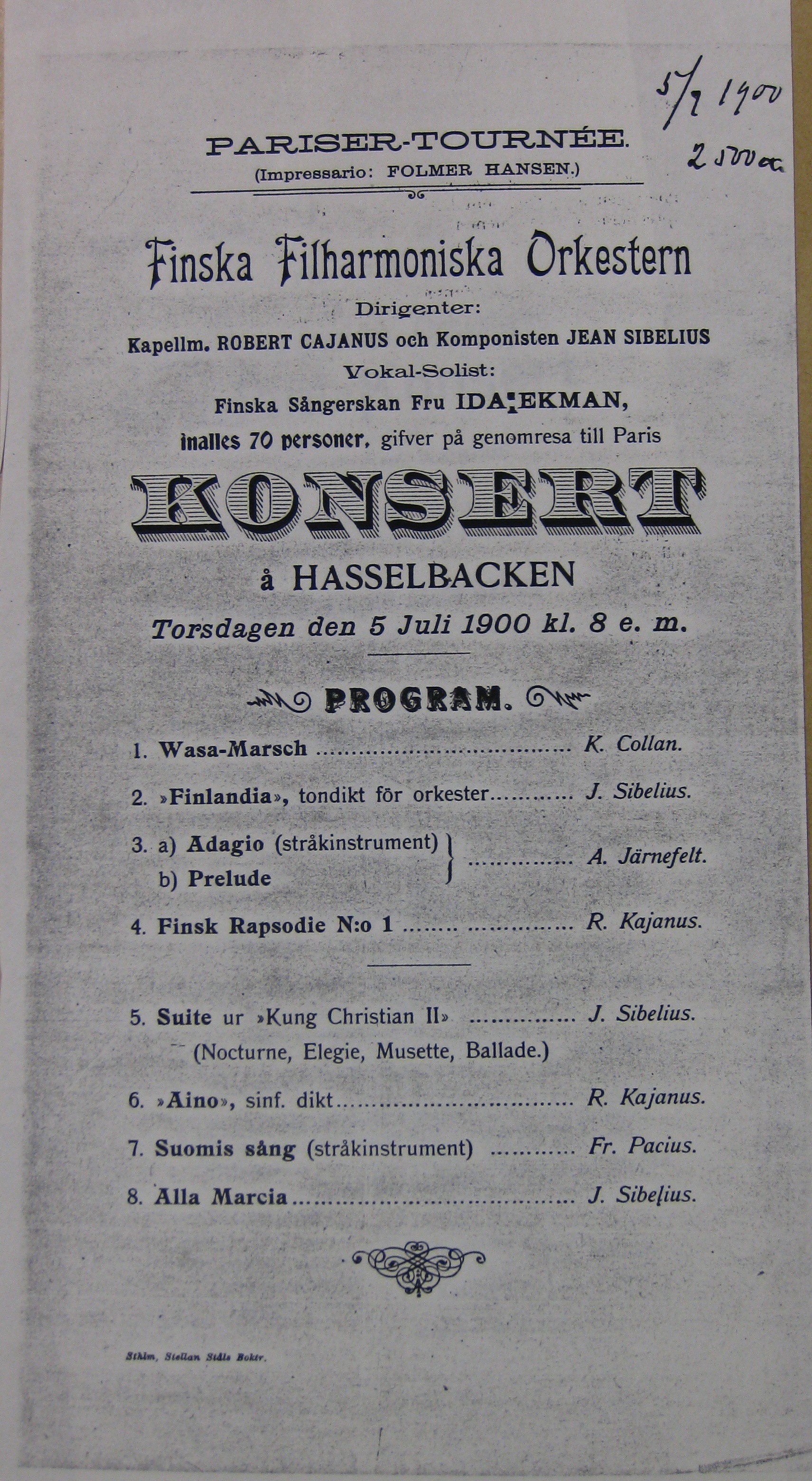 Pariisin turnee - Tukholman konserttiohjelma