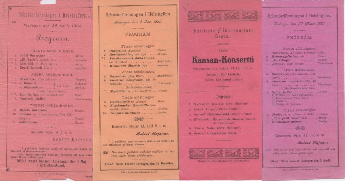 Vanhoja käsiohjelmakortteja